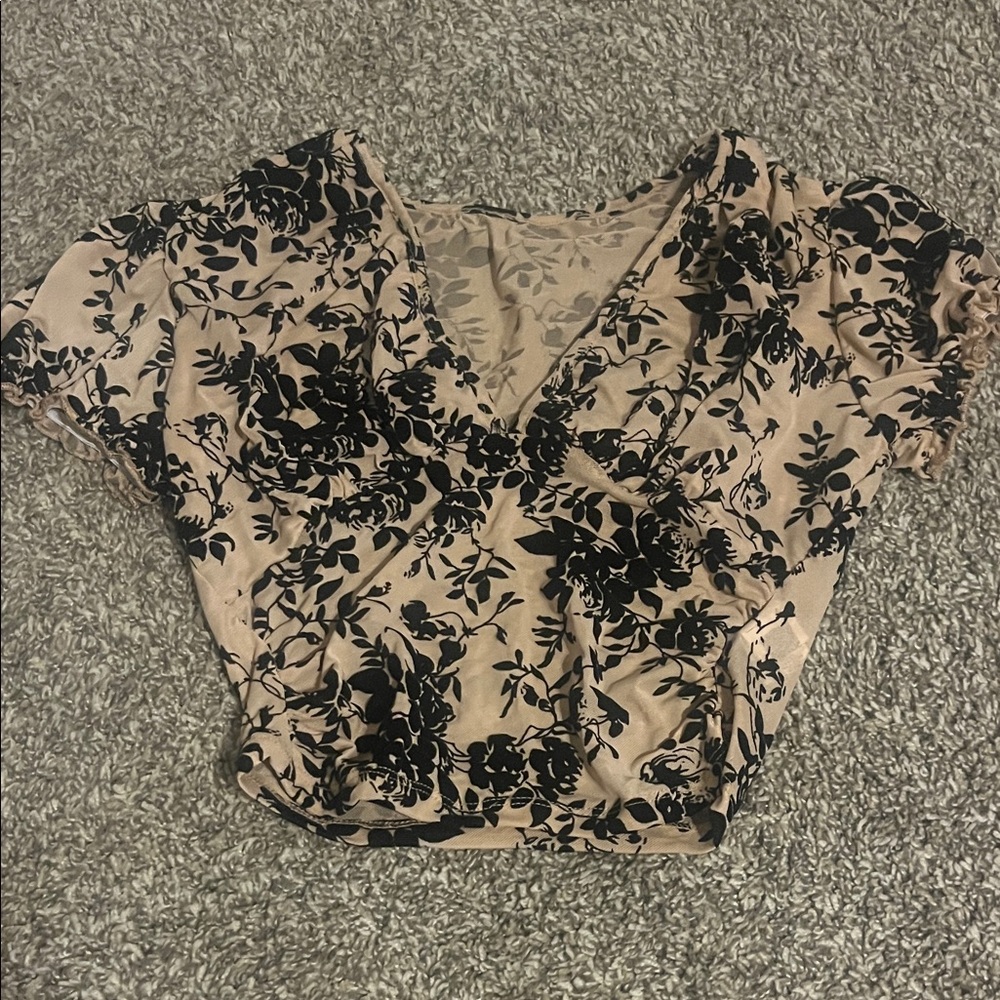 SHEIN Black Floral V-Neck Blouse